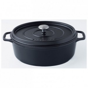 Slow cooker oval with lid cast iron black L 389 mm