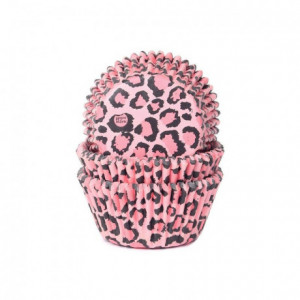 House of Marie Baking Cups Leopard Pink pk/50