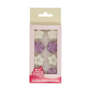 Décors en sucre FunCakes Fleurs blanches et violettes 24 pièces