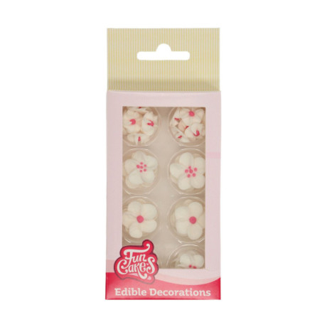 FunCakes Sugar Decorations White & Pink Flowers 32 pieces