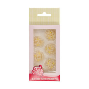 Décors en pâte d’amande FunCakes Chrysanthème blanc/jaune 30 pièces