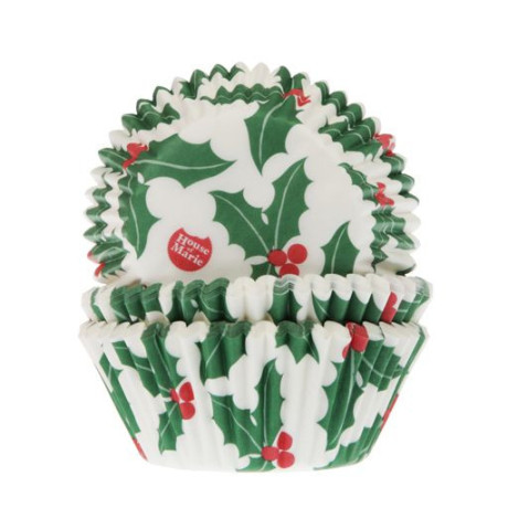 House of Marie Christmas Holly Leaf Baking Cups 50 pcs