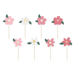 PartyDeco Pink Flowers Toppers (Pack of 8)