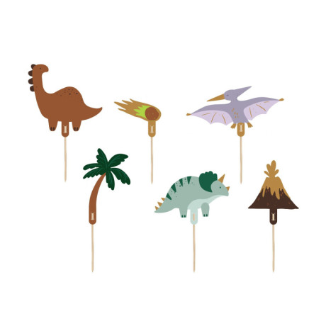 Toppers pour cupcakes PartyDeco dinosaures (lot de 6)