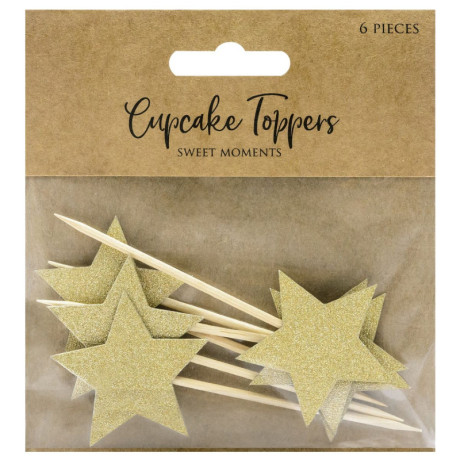 PartyDeco Cupcake Toppers Gold Stars (Pack of 6)