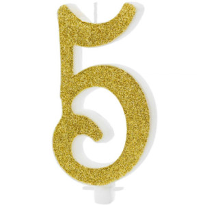 PartyDeco Glitter Number 5 Gold Candle