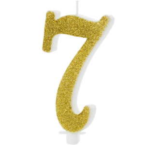 Bougie PartyDeco chiffre 7 or paillettes