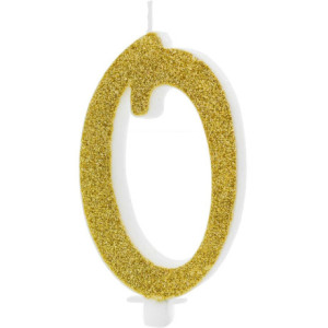 PartyDeco Glitter Number 0 Gold Candle