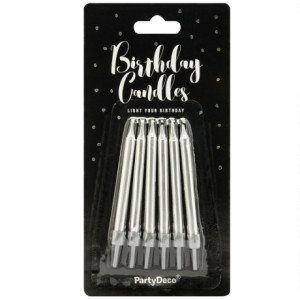 PartyDeco Silver Candles 6 cm (Pack of 6)