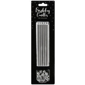 PartyDeco Silver Candles 12.5 cm (Pack of 12)