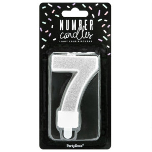 PartyDeco Number 7 Silver Candle