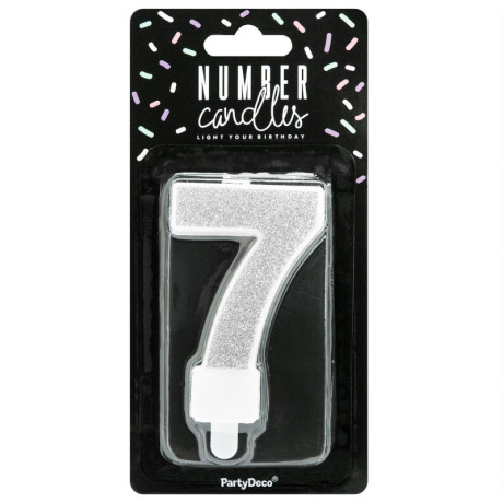 Bougie PartyDeco chiffre 7 argent