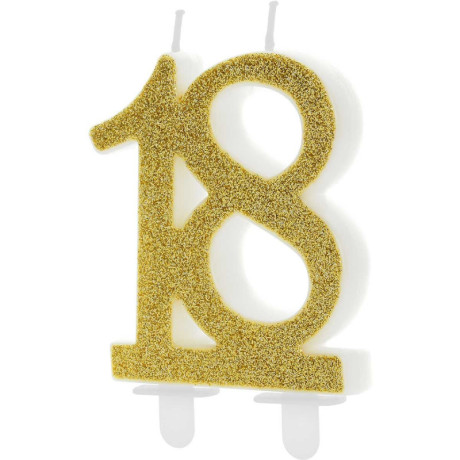 PartyDeco Glitter Number 18 Gold Candle