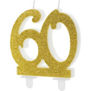 PartyDeco Glitter Number 60 Gold Candle