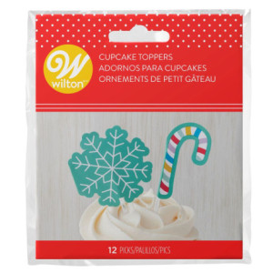 Toppers Wilton flocons de neige et sucre d'orge 12 pièces