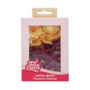 Fleurs comestibles en azyme FunCakes petite hortensia jaune et violette 3,7 cm 18 pièces