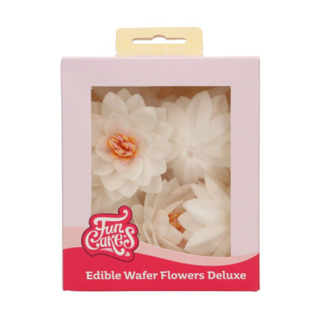 Fleurs comestibles en azyme FunCakes moyenne fleur de lotus blanche 7 cm 10 pièces