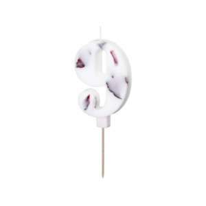 Candle PartyDeco number 9 floral white