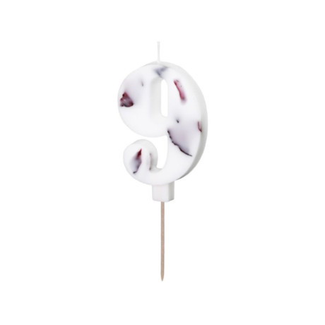 Candle PartyDeco number 9 floral white