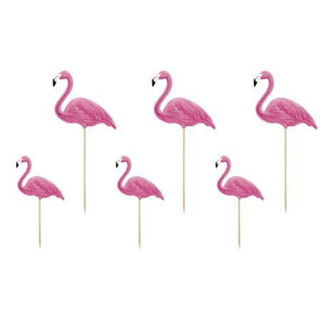 Toppers PartyDeco flamants roses 6 pièces