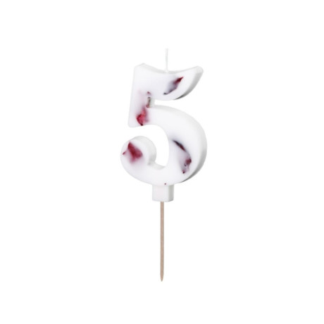 Bougie PartyDeco chiffre 5 blanc fleuri