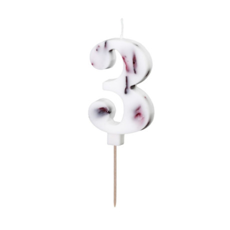 Candle PartyDeco number 3 floral white