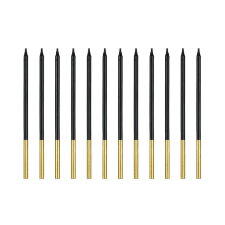 Bougies PartyDeco noir et or 14 cm (lot de 12)