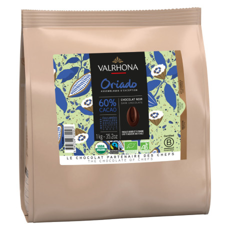 Oriado 60% organic and fair trade dark chocolate Blended Origins beans 1 kg