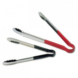 All-purpose tongs with non-slid PVC handle red L 240 mm