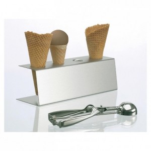 Porte-cornets à glace de comptoir en inox 4 trous 270 x 95 x 85 mm