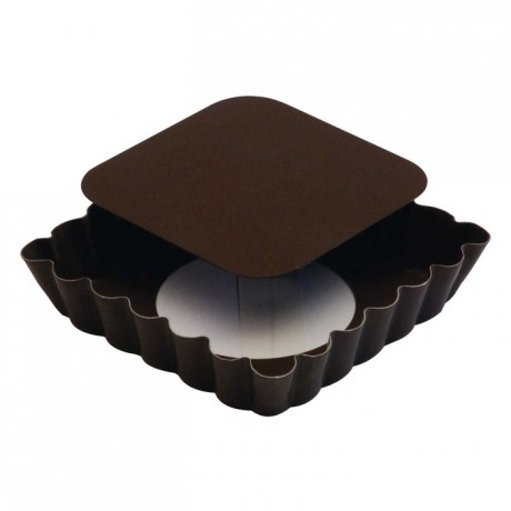 Square fluted tartlet mould loose bottom non-stick 100x100 mm (pack of 12)