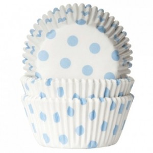 Caissettes House of Marie Polkadot White & Baby Blue 50 pièces