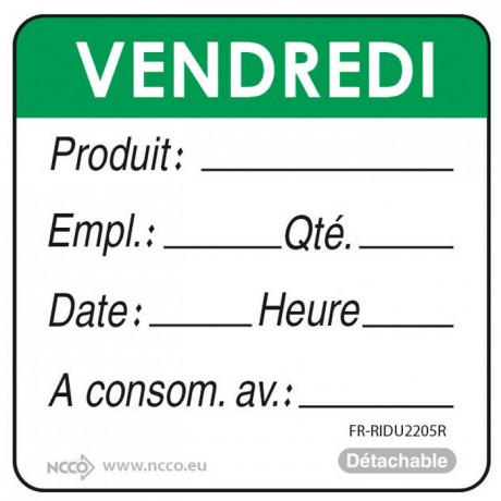 Etiquettes DLC « vendredi » vert (lot de 500)