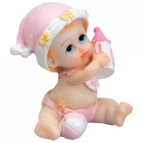 Bébé bonnet rose assis (lot de 6)